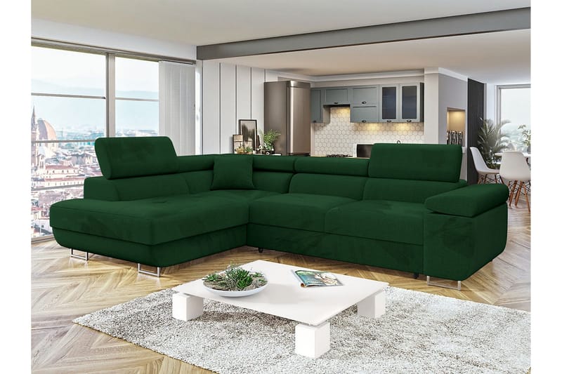Gabina Soffa med Schäslong 3-sits - Grön - Products - Möbler - Soffa - Divansoffa & schäslongsoffa - 3 sits soffa med divan