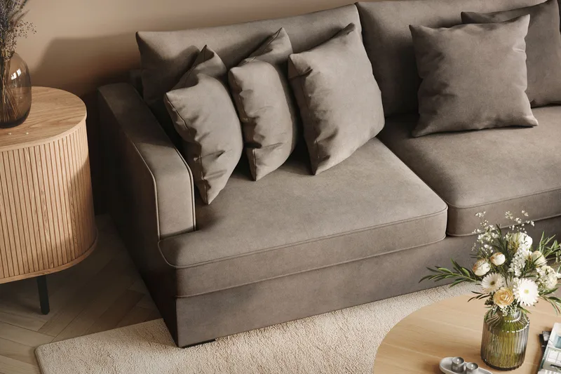 Rossita 4-sits Högervänd L-formad Djup Schäslongsoffa i Tyg - Brun - Products - Möbler - Soffa - Divansoffa & schäslongsoffa - 4 sits soffa med divan