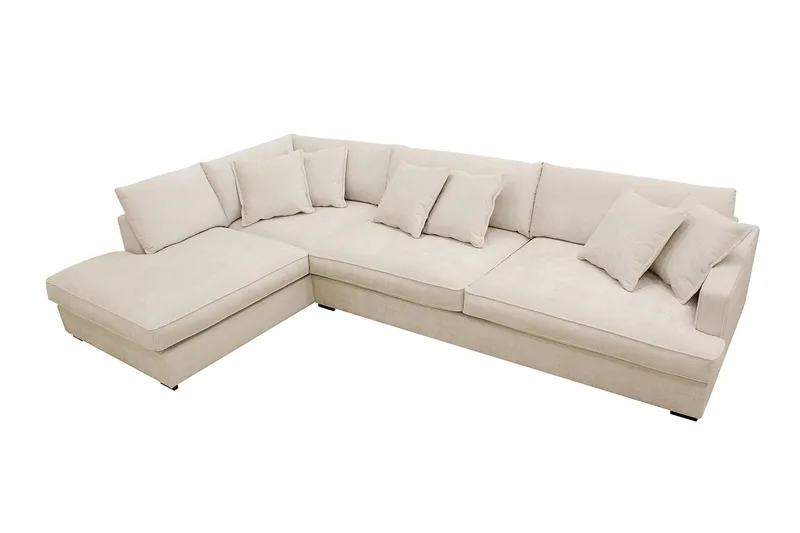 Rossita Lyx 4-sits Extra djup Soffa med Schäslong Vänster - Beige Chenille - Products - Möbler - Soffa - Divansoffa & schäslongsoffa - 4 sits soffa med divan