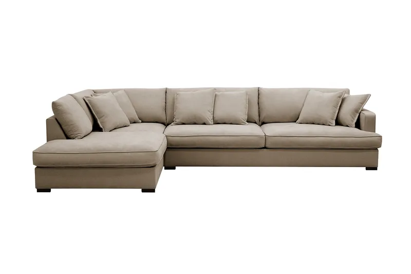 Rossita Lyx 4-sits Extra djup Soffa med Schäslong Vänster - Brun Tyg - Products - Möbler - Soffa - Divansoffa & schäslongsoffa - 4 sits soffa med divan