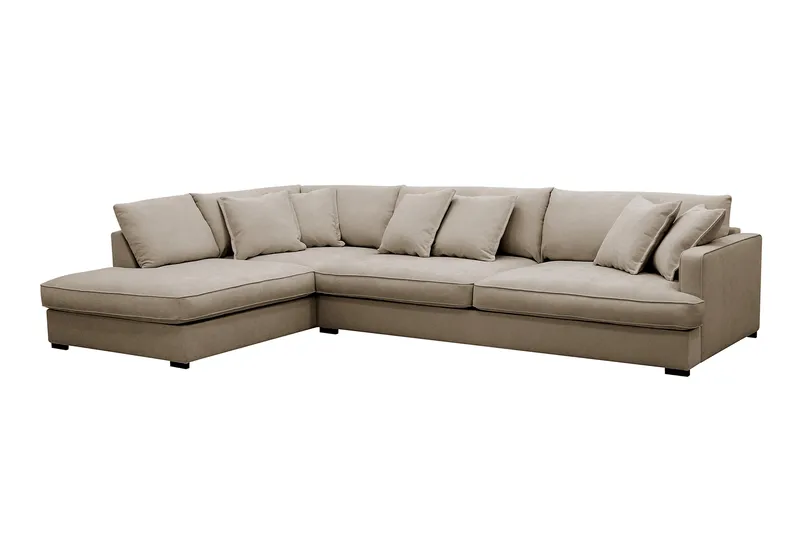 Rossita Lyx 4-sits Extra djup Soffa med Schäslong Vänster - Brun Tyg - Products - Möbler - Soffa - Divansoffa & schäslongsoffa - 4 sits soffa med divan