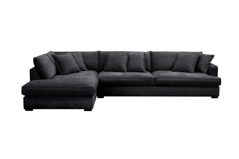 Rossita Lyx 4-sits Extra djup Soffa med Schäslong Vänster - Svart Chenille - Products - Möbler - Soffa - Divansoffa & schäslongsoffa - 4 sits soffa med divan