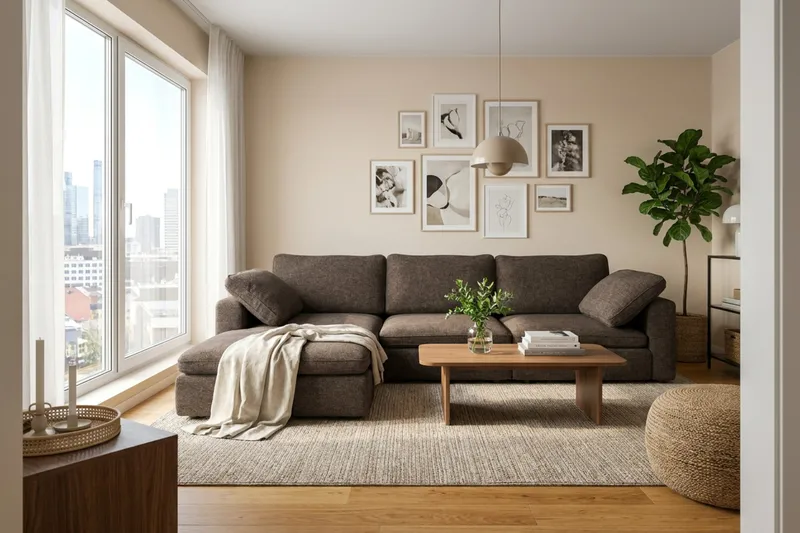 Visby 4-sits L-formad Djup Vändbar Soffa med Divan i Tyg - Mörkbrun - Products - Möbler - Soffa - Divansoffa & schäslongsoffa - 4 sits soffa med divan