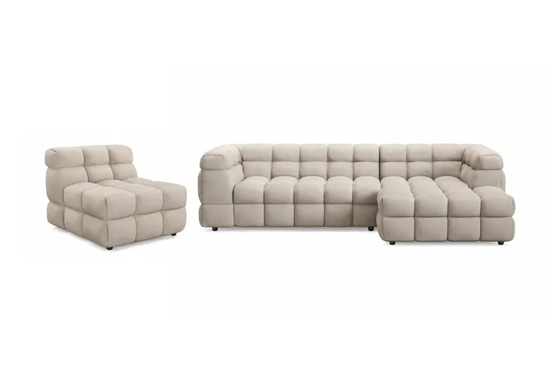 Elise Bubblig Soffgrupp 4-sits Divansoffa Höger + Fåtölj - Beige - Products - Möbler - Soffa - Soffgrupp