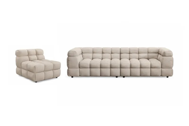 Elise Bubblig Soffgrupp 4-sits Soffa + Fåtölj - Beige - Products - Möbler - Soffa - Soffgrupp