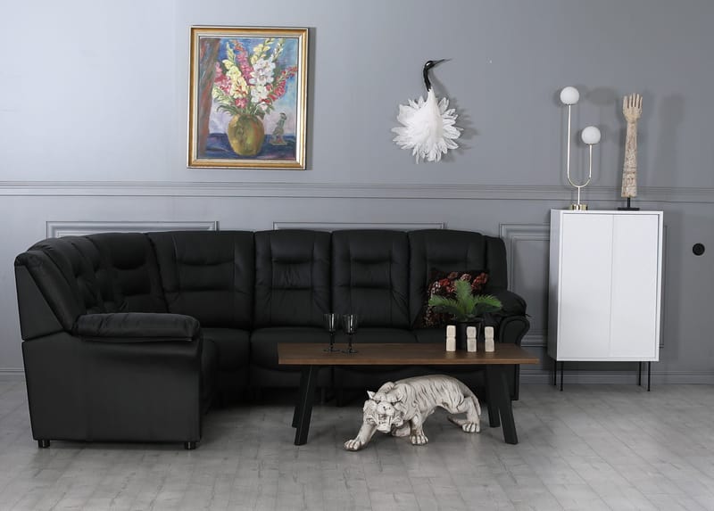Hörnsoffa svart konstläder 5-sits - Peking - Svart - Products - Möbler - Soffa - Hörnsoffa