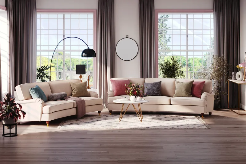 Howard Lyx 3-sits Svängd Tygsoffa - Beige - Products - Möbler - Soffa - 3 sits soffa