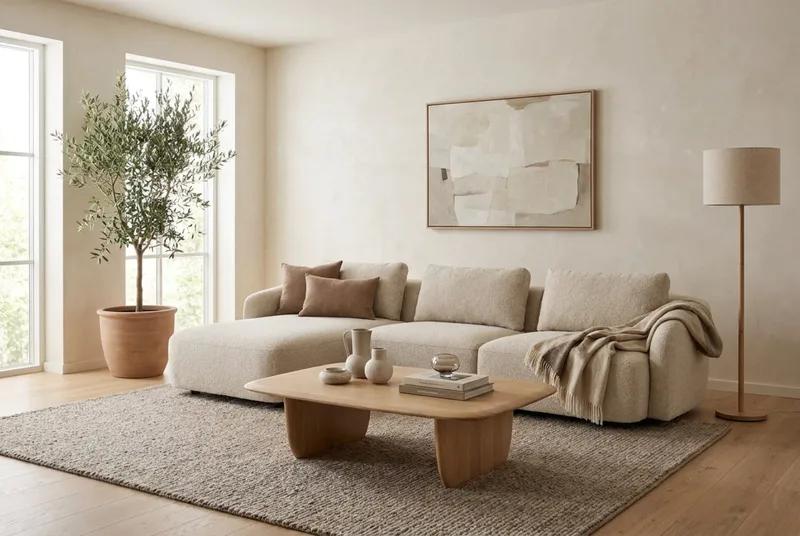 Milano 5-sits Rundad Vänstervänd L-soffa med Låg Rygg i Beige Boucle - Beige - Products - Möbler - Soffa - Divansoffa & schäslongsoffa