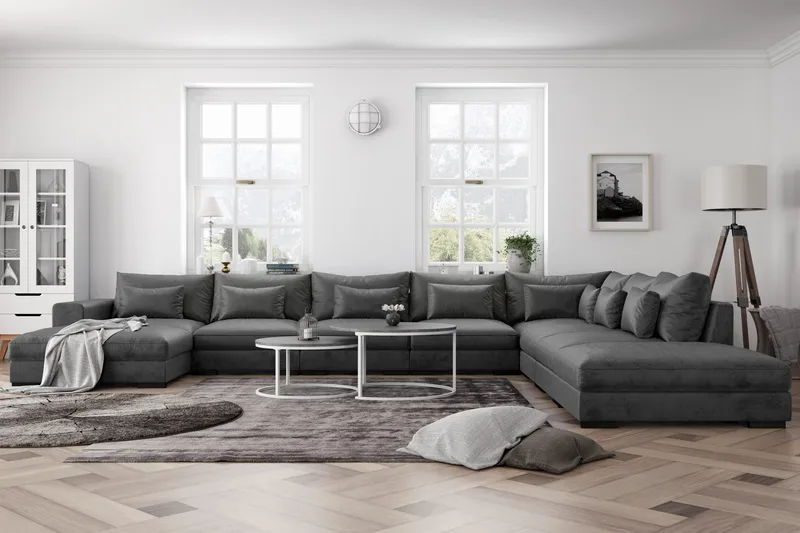 Dubai Stor U-modulsoffa med Divan Vänster Sammet 527 cm Extra Djup - Mörkgrå - Products - Möbler - Soffa - Modulsoffa - Komplett modulsoffa
