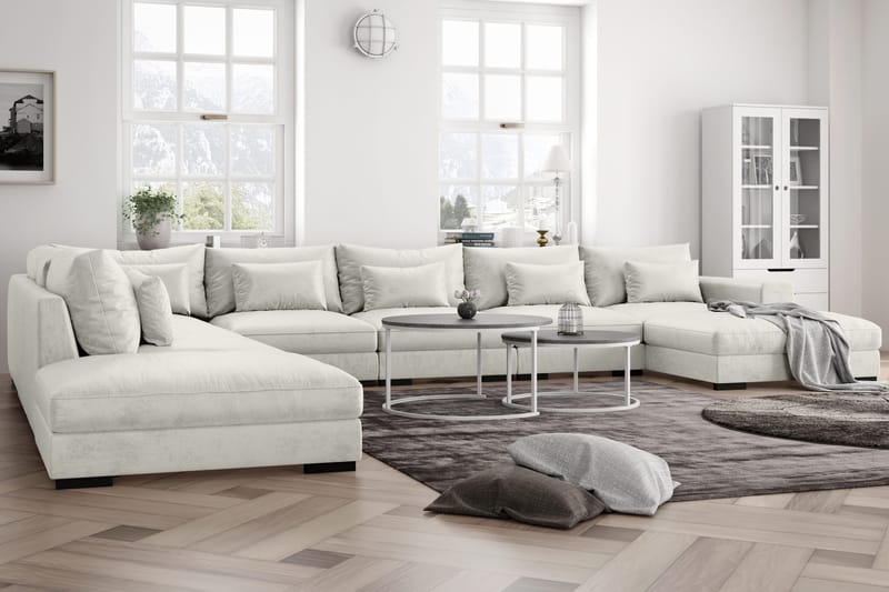 Dubai U-modulsoffa Large med Divan Höger Sammet Extra Djup - Vit - Products - Möbler - Soffa - Modulsoffa - Komplett modulsoffa