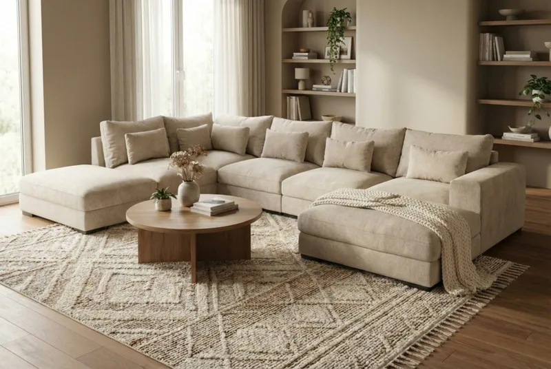 Dubai U-modulsoffa med Divan Höger Extra Djup i Chenille - Beige - Products - Möbler - Soffa - Modulsoffa - Komplett modulsoffa