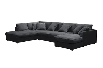 Rossita Lyx 5-sits Högervänd U-formad Extra djup Soffa med Divan och Schäslong i Chenille - Svart - Products - Möbler - Soffa - U-soffa