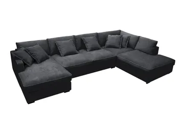 Rossita Lyx 5-sits Vänstervänd U-formad Extra djup Soffa med Divan och Schäslong i Chenille - Svart - Products - Möbler - Soffa - U-soffa
