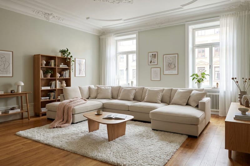 Rossita Lyx 5-sits Vänstervänd U-formad Extra djup Soffa med Divan och Schäslong i Tyg - Beige - Products - Möbler - Soffa - U-soffa