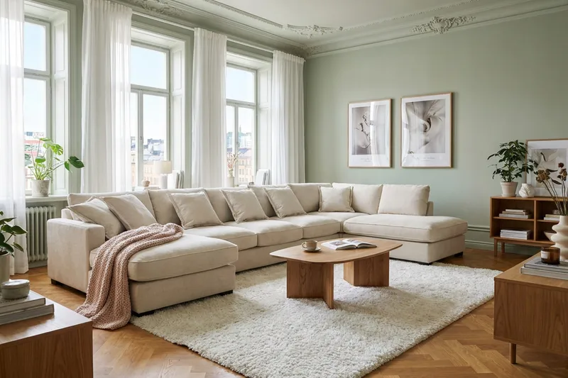 Rossita Lyx 6-sits Högervänd U-formad Extra djup Soffa med Divan och Schäslong i Chenille - Beige - Products - Möbler - Soffa - U-soffa
