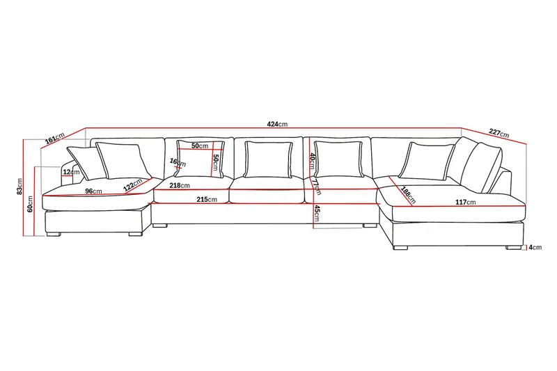 Rossita Lyx 6-sits Högervänd U-formad Extra djup Soffa med Divan och Schäslong i Manchester - Mörkbrun - Products - Möbler - Soffa - U-soffa
