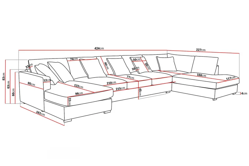 Rossita Lyx 6-sits Högervänd U-formad Extra djup Soffa med Divan och Schäslong i Manchester - Mörkbrun - Products - Möbler - Soffa - U-soffa