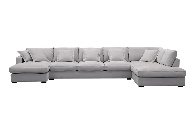 Rossita Lyx 6-sits Vänstervänd U-formad Extra djup Soffa med Divan och Schäslong i Chenille, Grå