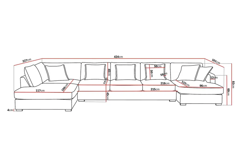 Rossita Lyx 6-sits Vänstervänd U-formad Extra djup Soffa med Divan och Schäslong i Tyg - Brun - Products - Möbler - Soffa - U-soffa