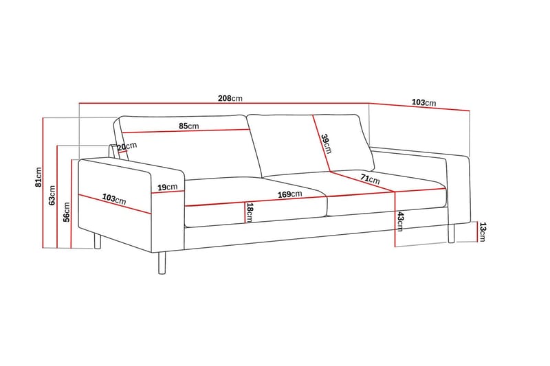 Scandi Djup 3-sits Soffa i Manchester - Beige - Products - Möbler - Soffa - 3 sits soffa