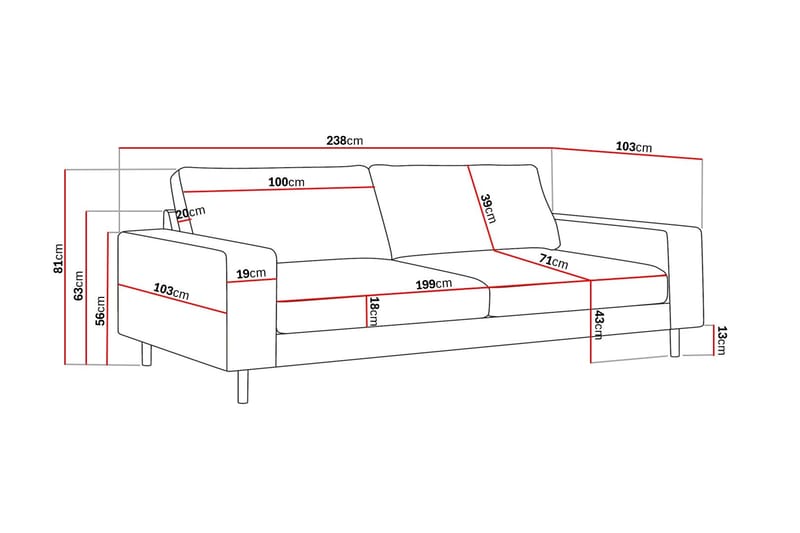 Scandi Djup 4-sits Soffa i Tyg - Mörkbrun - Products - Möbler - Soffa - 4 sits soffa