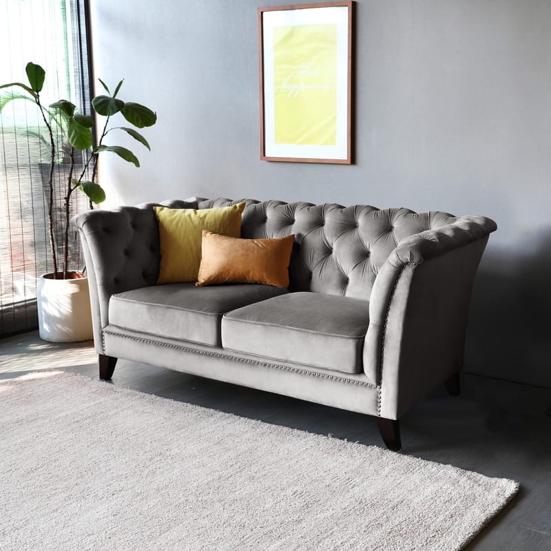 Soffa 2-sits chesterfield grå - Henry - Grå sammet - Products - Möbler - Soffa - Chesterfield soffa
