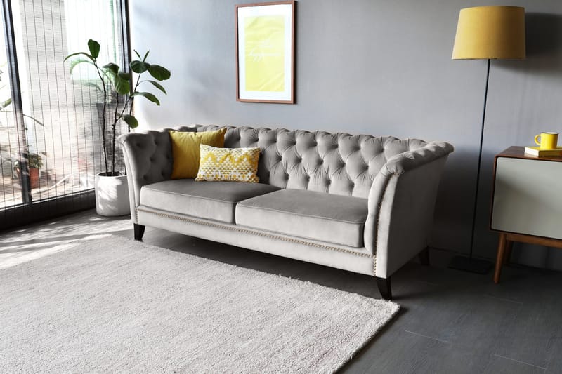 Soffa chesterfield 3-sits grå - Henry - Grå sammet - Products - Möbler - Soffa - Chesterfield soffa