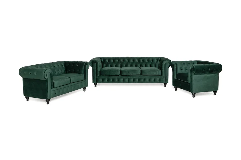 Chesterfield Lyx Soffgrupp 3+2+1 i Sammet, Grön
