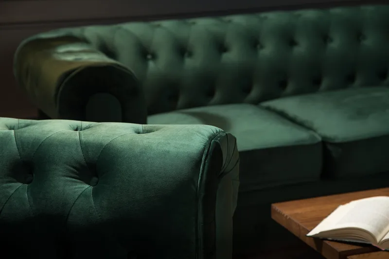 Chesterfield Lyx Soffgrupp 3+2 i Sammet - Grön - Products - Möbler - Soffa - Soffgrupp - Chesterfield soffgrupp