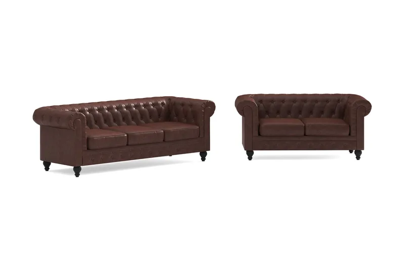 Chesterfield Lyx Soffgrupp 3-sits + 2-sits - Brun - Products - Möbler - Soffa - Soffgrupp - Chesterfield soffgrupp