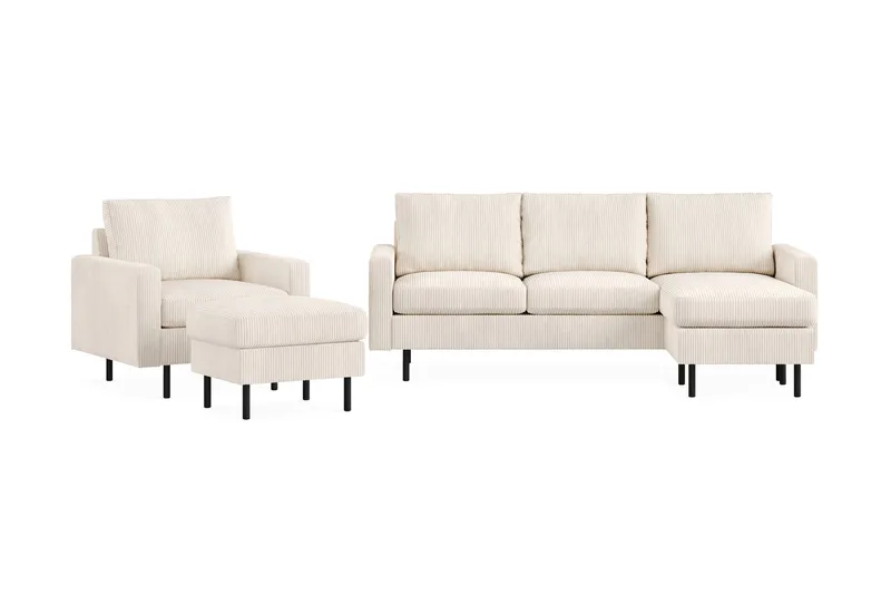 Peppe Soffgrupp 3-sits Vändbar L-formad Divansoffa + Fåtölj + Fotpall i Manchester - Beige - Products - Möbler - Soffa - Soffgrupp