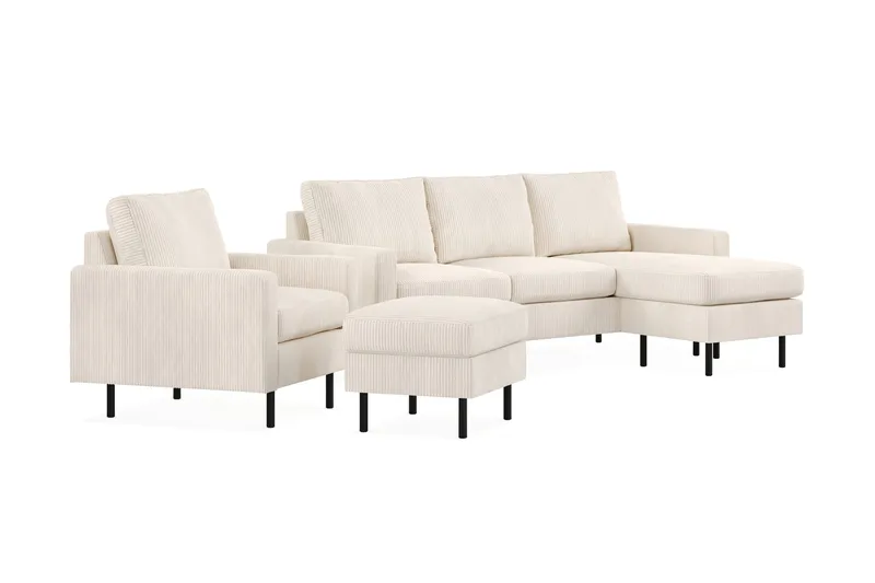 Peppe Soffgrupp 3-sits Vändbar L-formad Divansoffa + Fåtölj + Fotpall i Manchester - Beige - Products - Möbler - Soffa - Soffgrupp
