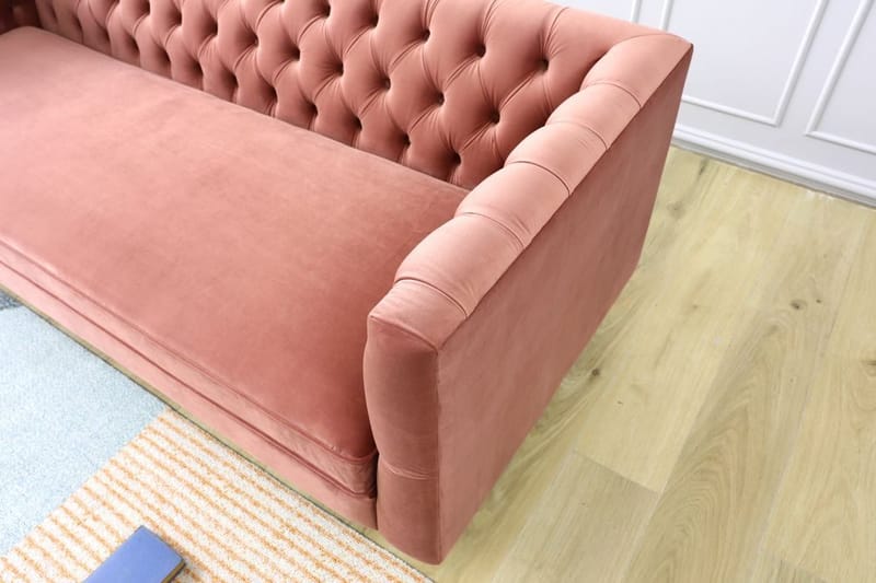 Toto 3-sits rosa soffa med guldiga ben - Rosa - Products - Möbler - Soffa - Sammetssoffa