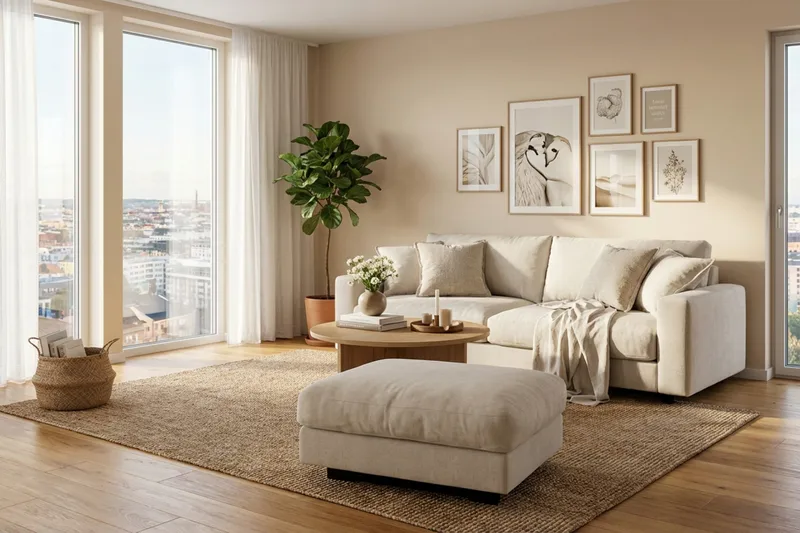Valencia Soffgrupp Extra Djup 3-sits Soffa + Fotpall i Chenille - Beige - Products - Möbler - Soffa - Hörnsoffa