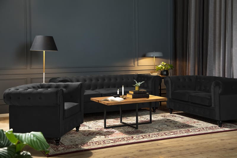 Chesterfield Lyx Stor skön djup sammetsfåtölj - Fåtölj till vardagsrum - Svart - Products - Möbler - Fåtölj & stolar - Fåtölj - Chesterfield fåtölj