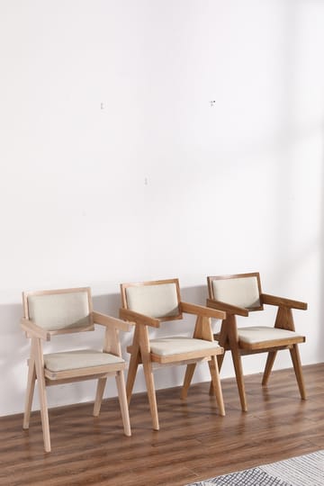Karmstol Sara Ek/Whitewash med Linnetyg - Beige - Products - Möbler - Fåtölj & stolar - Karmstol