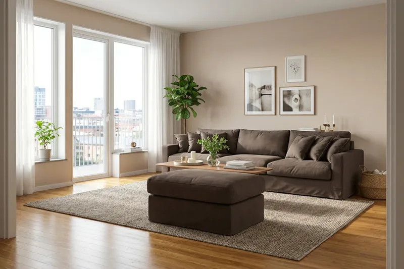 Valencia Extra Djup 5-sits soffa + fotpall med avtagbar och tvättbar klädsel - Mörkbrun - Products - Möbler - Soffa