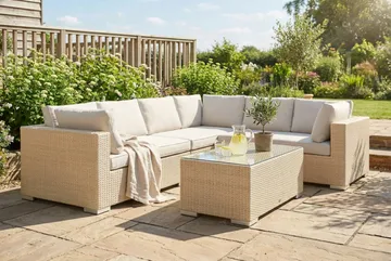Bahamas L-formad utesoffa vänster, 6-sits med bord - Beige - Products - Utemöbler & utemiljö - Loungemöbler - Loungeset & loungegrupp