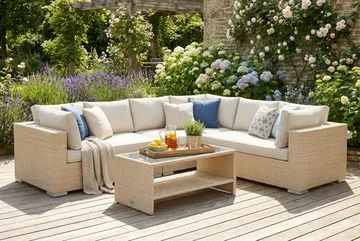 Bahamas L-formad utesoffa vänster, 6-sits med bord och hylla - Beige - Products - Utemöbler & utemiljö - Loungemöbler - Loungeset & loungegrupp