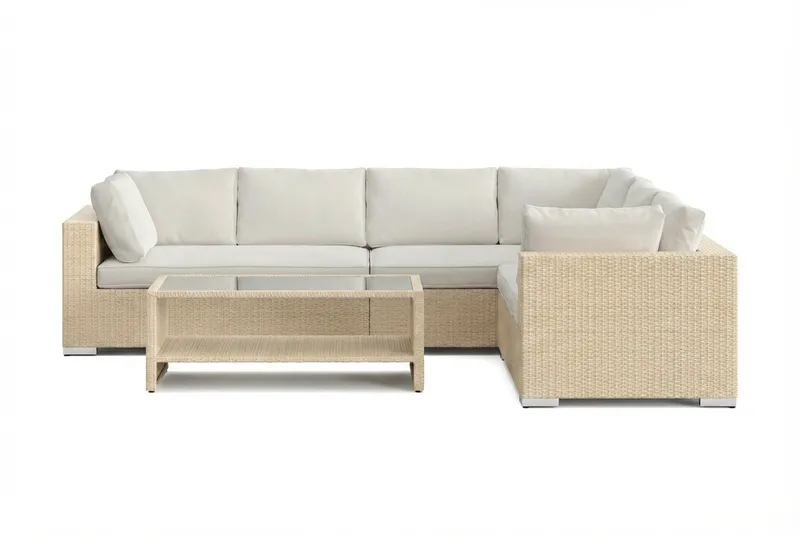 Bahamas L-formad utesoffa vänster, 6-sits med bord och hylla - Beige - Products - Utemöbler & utemiljö - Loungemöbler - Loungeset & loungegrupp