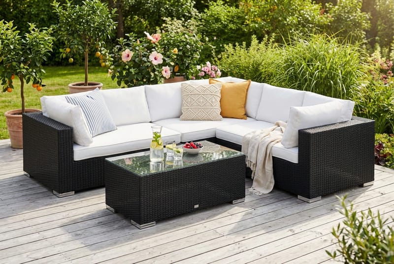 Bahamas L-formad utesoffa vänster, 6-sits med bord - Svart - Products - Utemöbler & utemiljö - Loungemöbler - Loungeset & loungegrupp