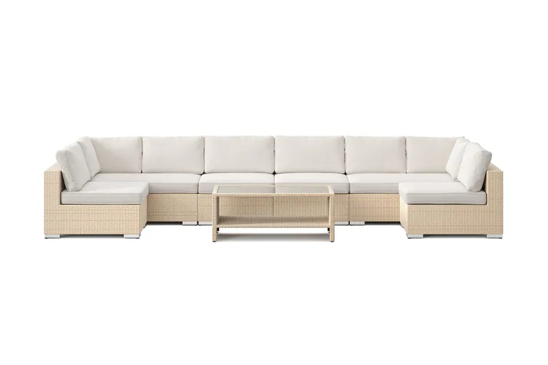 Bahamas U-formad utomhus loungegrupp med öppet avslut, 8-sits med bord och hylla - Beige - Products - Utemöbler & utemiljö - Loungemöbler - Loungeset & loungegrupp