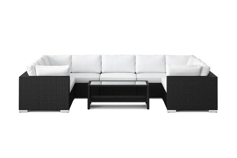 Bahamas U-formad utomhus loungegrupp med stängt avslut, 9-sits med bord och hylla - Svart - Products - Utemöbler & utemiljö - Loungemöbler - Loungeset & loungegrupp