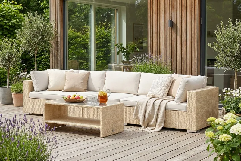 Bahamas utesoffa 5-sits med bord och hylla - Beige - Products - Utemöbler & utemiljö - Loungemöbler - Loungeset & loungegrupp