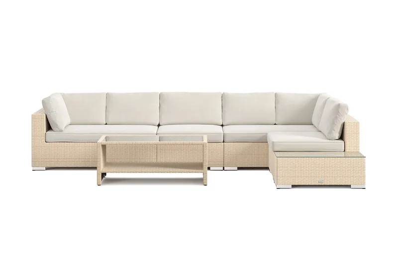 Bahamas utesoffa 6-sits vändbar schäslong med avslut och bord med hylla - Beige - Products - Utemöbler & utemiljö - Loungemöbler - Loungeset & loungegrupp