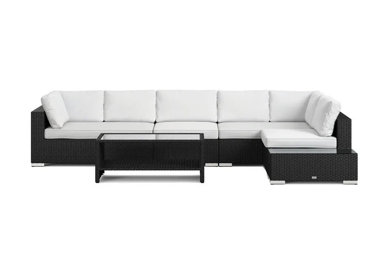 Bahamas utesoffa 6-sits vändbar schäslong med avslut och bord med hylla - Svart - Products - Utemöbler & utemiljö - Loungemöbler - Loungeset & loungegrupp