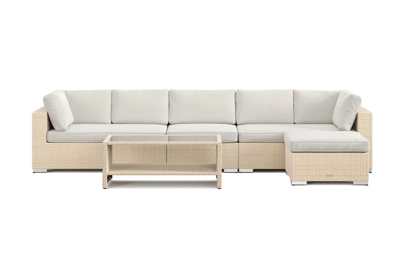 Bahamas utomhus divansoffa 6-sits med vändbar divan och bord med hylla - Beige - Products - Utemöbler & utemiljö - Loungemöbler - Loungeset & loungegrupp