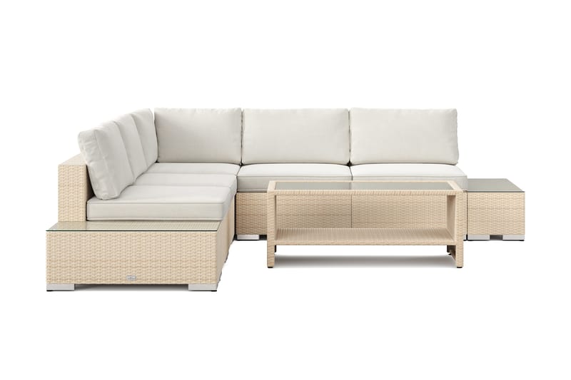 Bahamas utomhus hörnsoffa 5-sits vändbar med öppet avslut och bord med hylla - Beige - Products - Utemöbler & utemiljö - Loungemöbler - Loungeset & loungegrupp