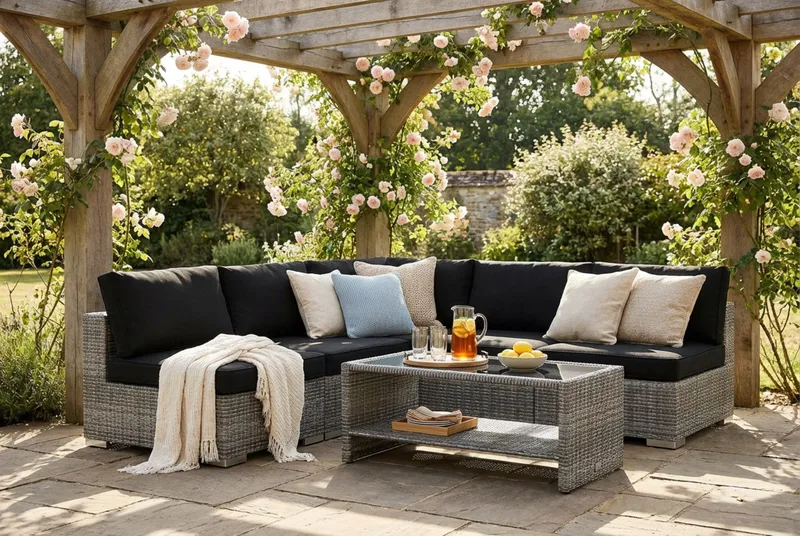 Bahamas utomhus hörnsoffa 5-sits vändbar med öppet avslut och bord med hylla - Grå - Products - Utemöbler & utemiljö - Loungemöbler - Loungeset & loungegrupp