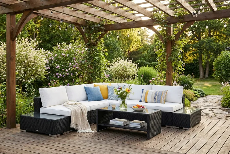 Bahamas utomhus hörnsoffa 5-sits vändbar med öppet avslut och bord med hylla - Svart - Products - Utemöbler & utemiljö - Loungemöbler - Loungeset & loungegrupp